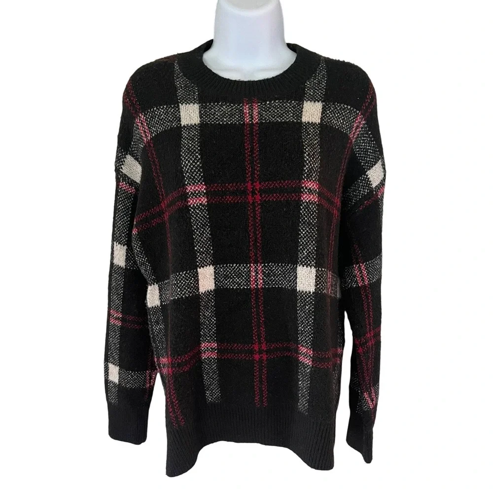 Christian Siriano New York Plaid Sweater Black Red White Medium‎ M